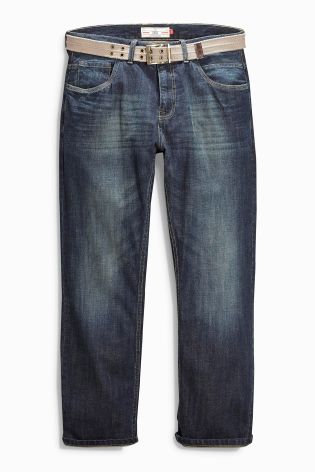 Dark Wash Belted Jeans